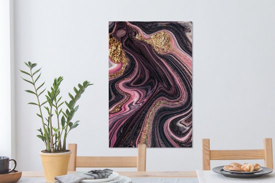 Tableau sur toile aspect marbre - Rose - Goud - Or - Luxe - Marbre - 60x90 cm - Décoration murale