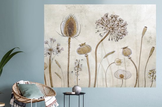 Stickers muraux - Feuille autocollante - Fleurs - Aquarelle - Nature morte - Marron - Vintage - 160x120 cm - Film adhésif - Stickers muraux chambre d'enfant - Papier peint autocollant XXL - Papier peint autocollant - Feuille autocollante