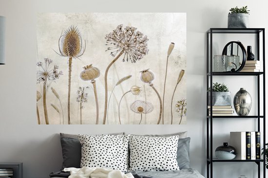 Stickers muraux - Feuille autocollante - Fleurs - Aquarelle - Nature morte - Marron - Vintage - 160x120 cm - Film adhésif - Stickers muraux chambre d'enfant - Papier peint autocollant XXL - Papier peint autocollant - Feuille autocollante