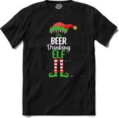 Foute kersttrui - Beer drinking kerstelf - T-Shirt - Heren - Zwart - Maat XXL