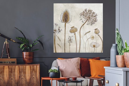 Stickers muraux - Film autocollant - Fleurs - Aquarelle - Nature morte - Marron - Vintage - 100x100 cm - Film adhésif - Stickers muraux Chambre d'enfant - Papier peint autocollant XXL - Papier peint autocollant - Film autocollant