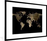Fotolijst incl. Poster - Wereldkaart - Goud - Zwart - Aarde - Luxe - 80x60 cm - Posterlijst
