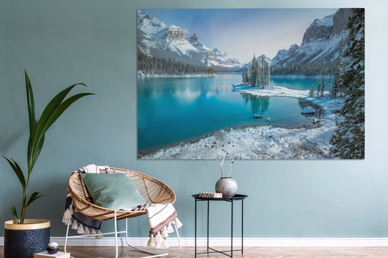 Tableau Peinture Paysage - Neige - Hiver - Water - Berg - 150x100 cm - Décoration murale