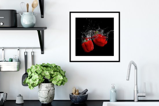 Cadre photo avec affiche - Paprika - Légumes - Nature morte - Water - Rouge - 40x40 cm - Cadre pour affiche - Décorations de Noël - Décoration de Noël pour l'intérieur - Noël
