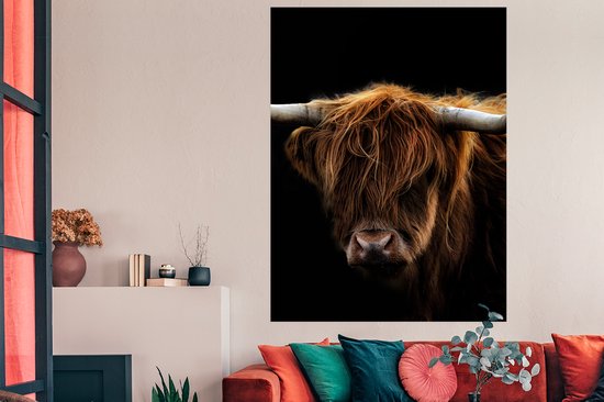 Affiche Scottish Highlander - Cornes - Zwart - Animaux - Nature - Gibier - Vache - 120x160 cm XXL