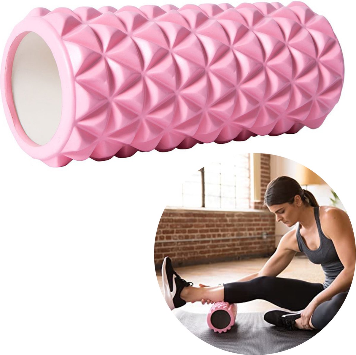 Cheqo® PRO FIT Foamroller - Yoga Roller - Fitness Foam Roller - Triggerpoint Massage - Yoga - Pilates - Grid Roller - 33x14cm - Roze