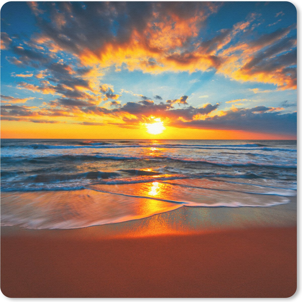 Muismat 30x30 cm - Mousepad Zee - Zonsondergang - Strand - Wolken - Oranje - Muismatten