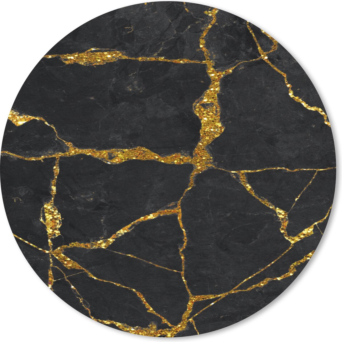 Muismat - Mousepad - Rond - Marmer - Goud - Zwart - Marmerlook - Glitter - 50x50 cm - Ronde muismat