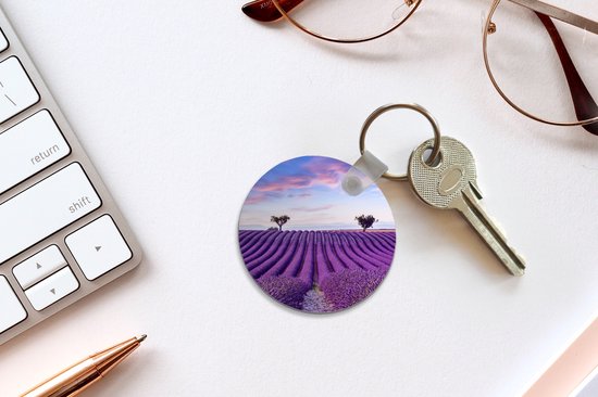 Porte-clés - Lavande - Nature - Violet - Arbres - Fleurs - Plastique - Rond - Distribution de cadeaux