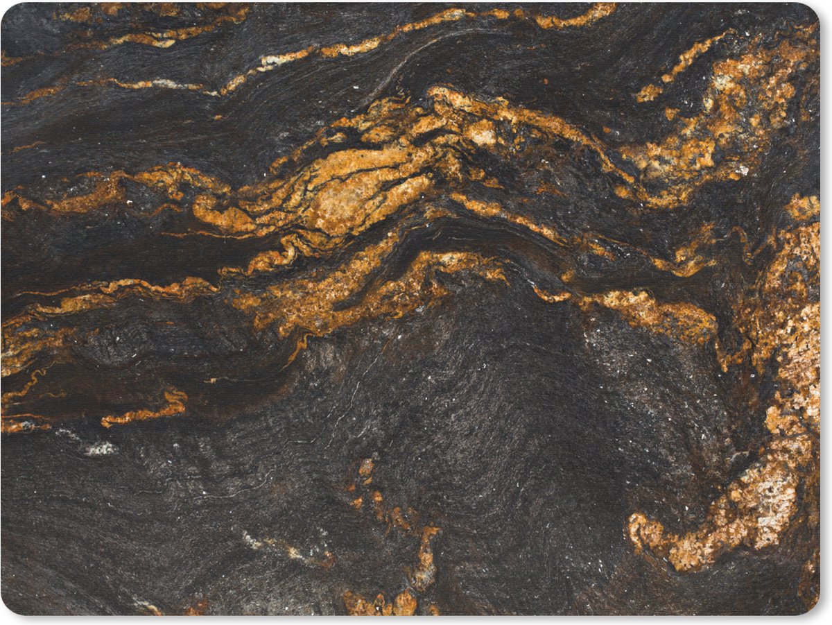 Muismat - Mousepad - Marmer - Kalk - Zwart - Goud - Marmerlook - Luxe - 23x19 cm - Muismatten