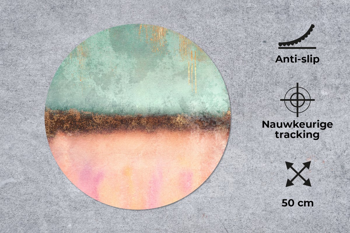 Muismat rond 50x50 cm - Mousepad Goud - Verf - Abstract - Groen - Roze - Ronde muismatten