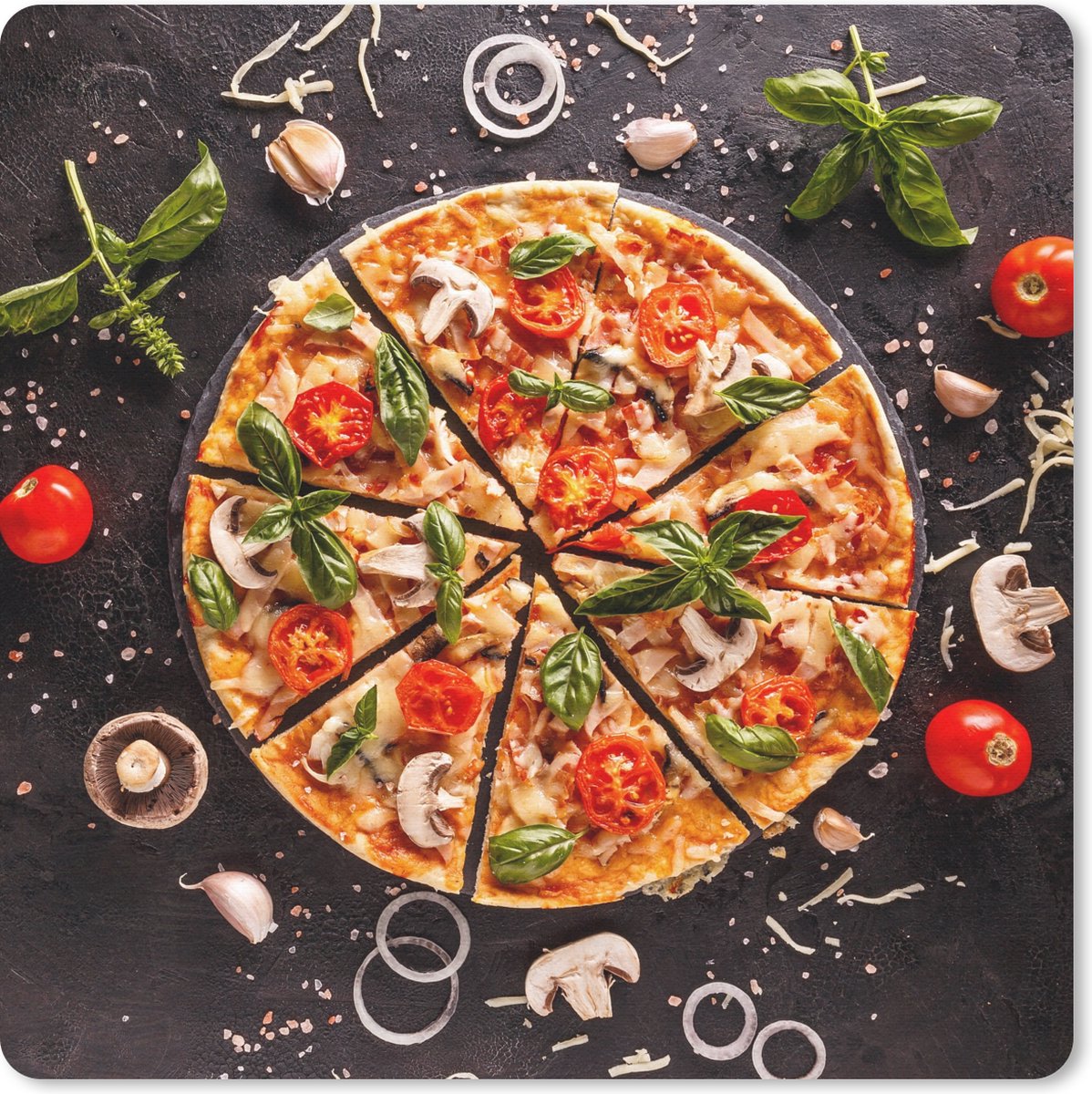 Muismat 20x20 cm - Mousepad Pizza - Groente - Kruiden - Keuken - Industrieel - Muismatten