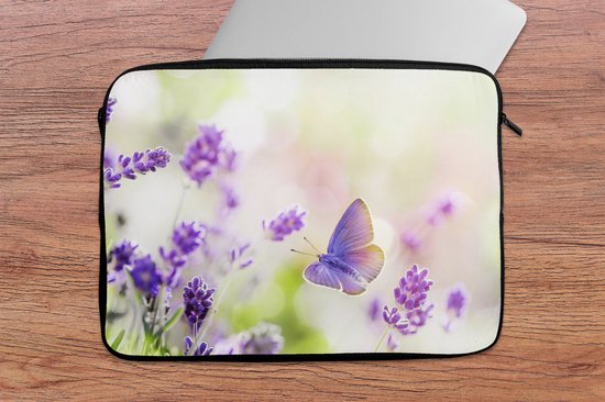 Housse pour ordinateur portable 13 pouces - Lavande - Papillon - Fleurs - Housse pour ordinateur portable - Taille intérieure 32x22,5 cm