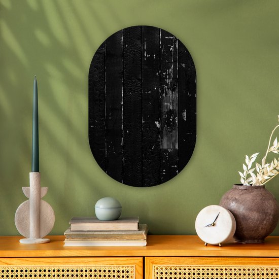 Wall Oval - Wall Oval - Décoration murale Plastique - Peinture Ovale - Zwart - Wit - Structure - Design - 40x60 cm - Forme Miroir Ovale sur Plastique