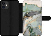 Bookcase iPhone 12 Pro telefoonhoesje - Goud - Marmer - Groen - luxe - Glitter - Marmerlook - Met vakjes - Wallet case met magneetsluiting