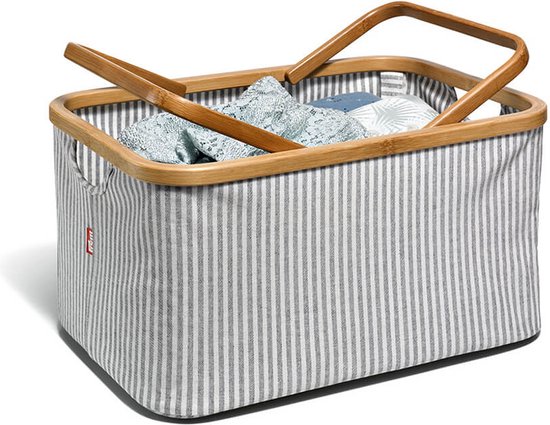 Bac à Laine Pliable Prym Canvas & Bambou - Gris - Avec œillet Pour Dérouler Le Fil - Rangement Pratique Tricot Crochet
