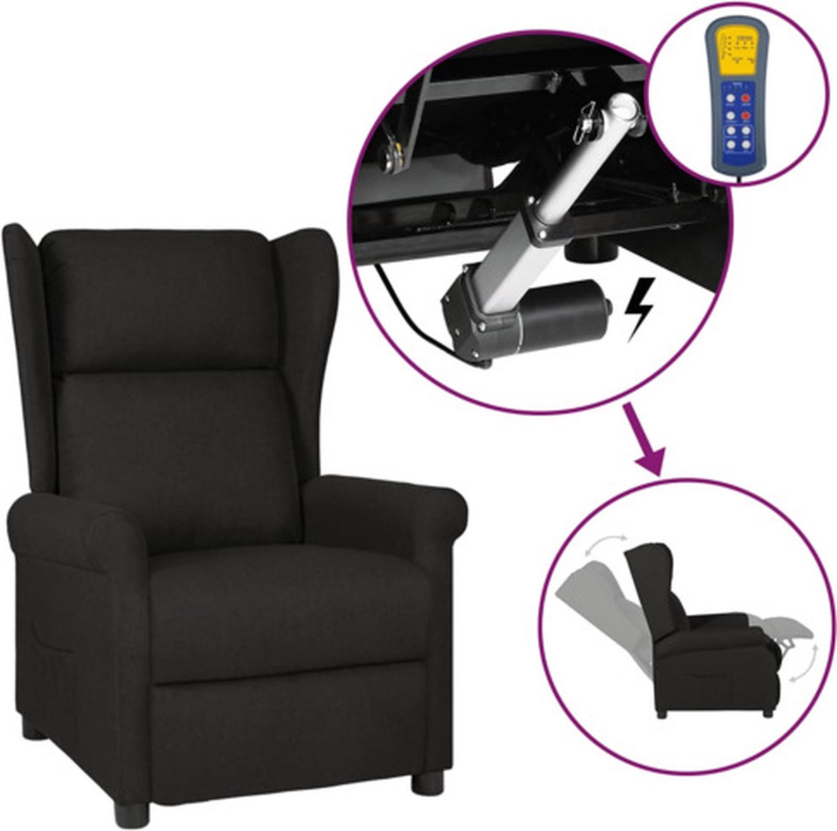 vidaXL Fauteuil - verstelbaar - elektrisch - stof - zwart