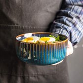 Mueslikommen groot van porselein, 1000 ml bowl kom set van 2 soepkommen keramische kommen kom retro servies blauwe serie (15,5 cm)