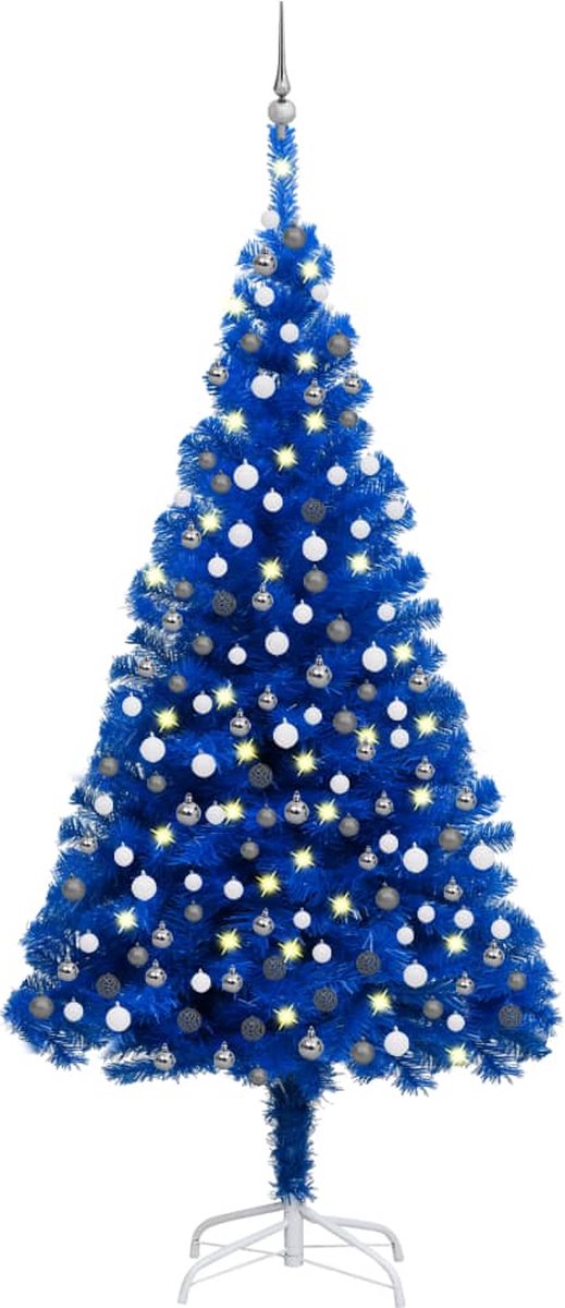Prolenta Premium - Kunstkerstboom met LED's en kerstballen 210 cm PVC blauw