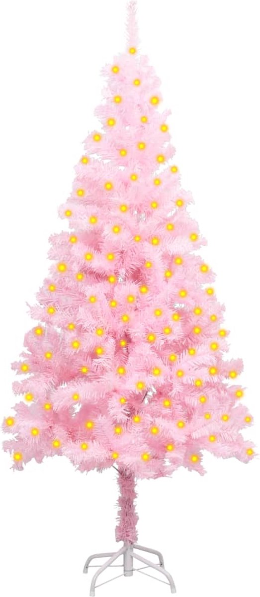 Prolenta Premium - Kunstkerstboom met LED's en standaard 150 cm PVC roze