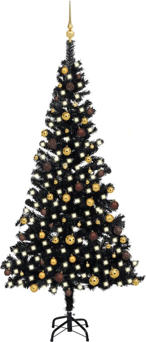 Prolenta Premium - Kunstkerstboom met LED's en kerstballen 210 cm PVC zwart