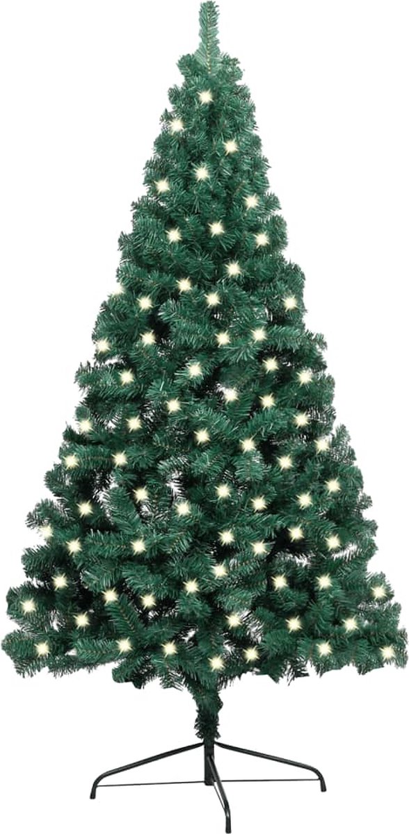 Prolenta Premium - Kunstkerstboom met LED's en standaard half 120 cm PVC groen