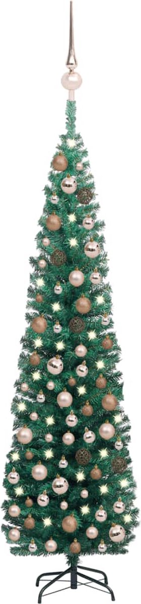 Prolenta Premium - Kunstkerstboom met LED's en kerstballen smal 240 cm groen