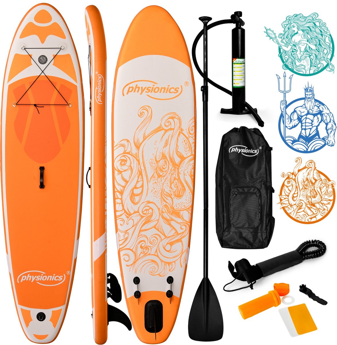 Physionics SUP Board - Stand Up Paddle - Complete Set - 305 cm - Oranje
