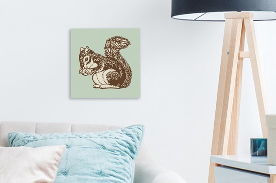 Une illustration d'un écureuil avec une toile de gland 20x20 cm - petit - Tirage photo sur toile (Décoration murale salon / chambre) / Animaux sauvages Peintures sur toile