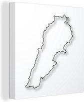 Canvas Schilderij Illustratie van de kaart van Libanon met zwarte lijn - 20x20 cm - Wanddecoratie