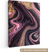 Toile Peinture Aspect Marbre - Rose - Violet - Goud - Luxe - Marbre - 60x80 cm - Décoration murale