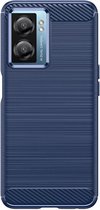 Coque Oppo A57 / A57s / A77 - Coque en gel TPU MobyDefend - Métal brossé + aspect carbone - Blauw - Coque pour téléphone portable - Coque pour téléphone Convient pour : Oppo A57 / A57s / A77