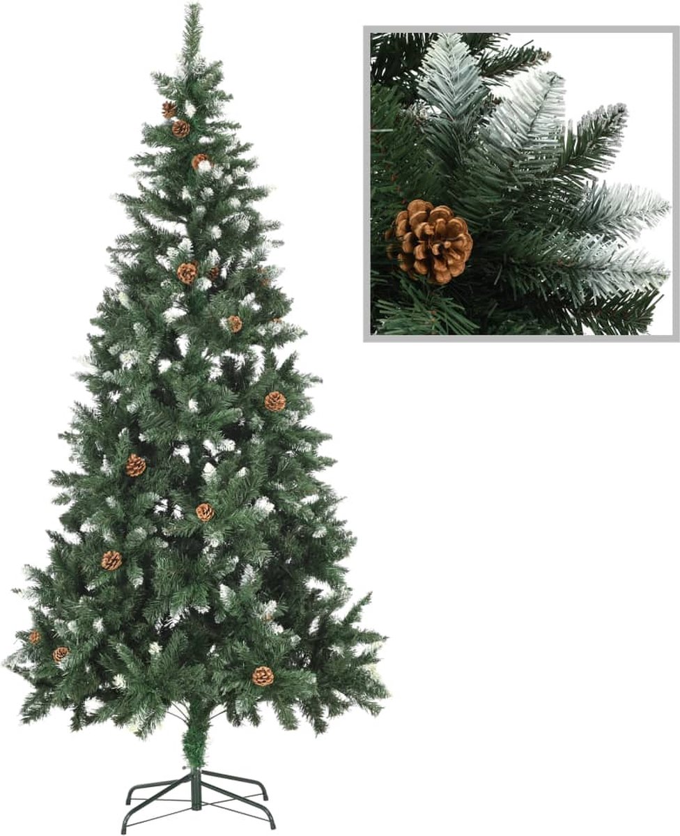 Prolenta Premium - Kunstkerstboom met dennenappels en wit glitter 210 cm