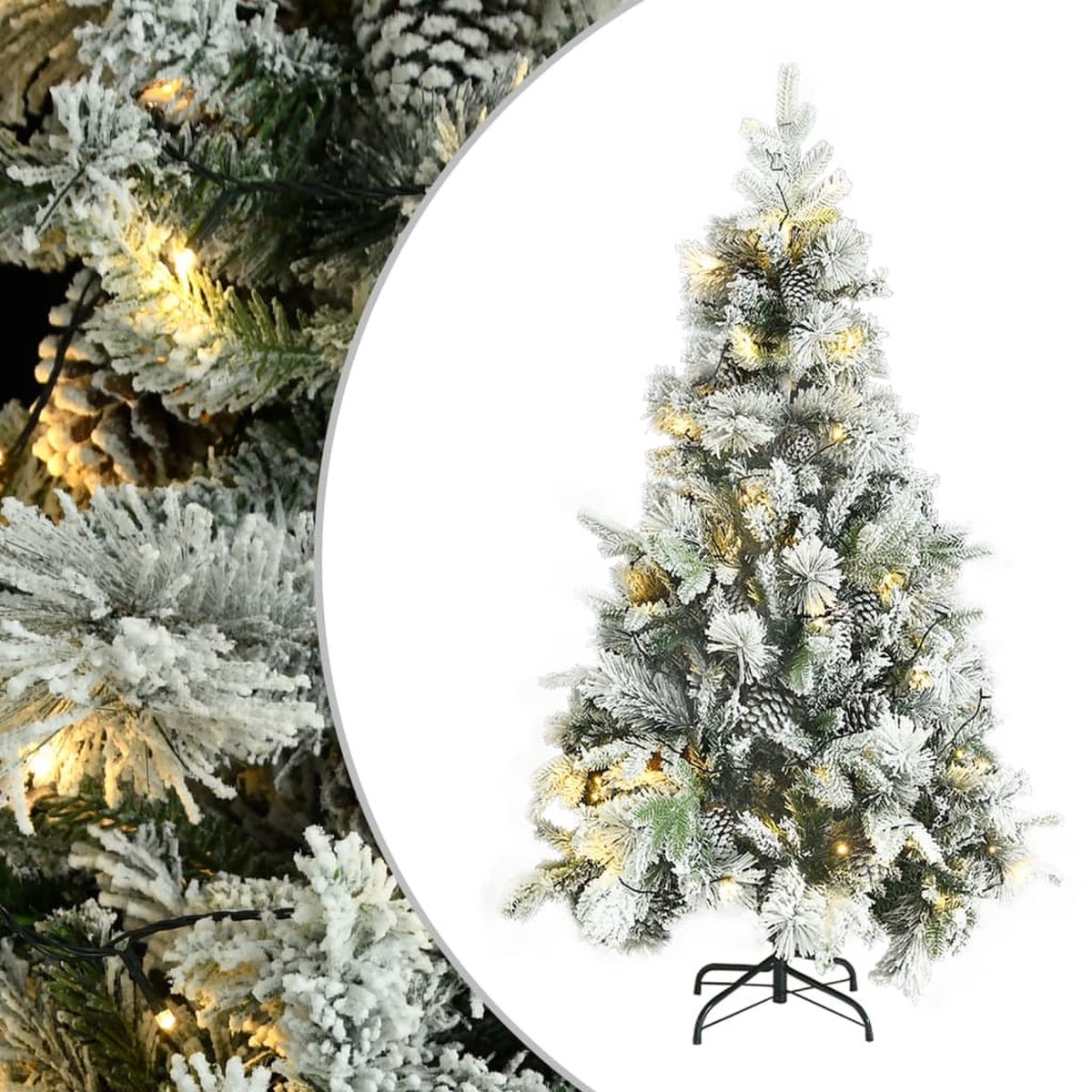 Prolenta Premium - Kerstboom met LED's, dennenappels en sneeuw 195 cm PVC en PE
