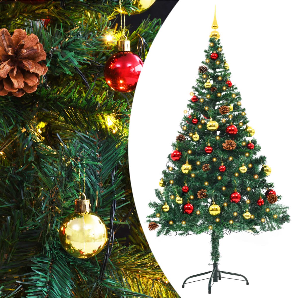 Prolenta Premium - Kunstkerstboom met kerstballen en LED's 150 cm groen