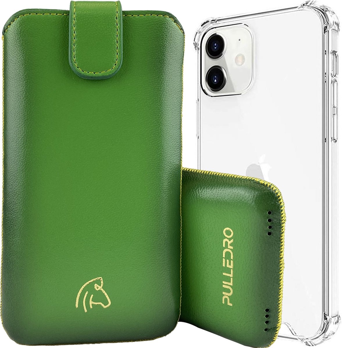 Pulledro geschikt voor iPhone 14 Sleeve leren Insteekhoesje met BackCover - Ɠold Ɠreen