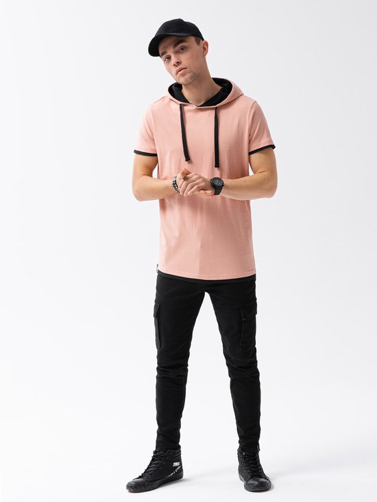 Effen heren tshirt met capuchon S1376 V3 peach