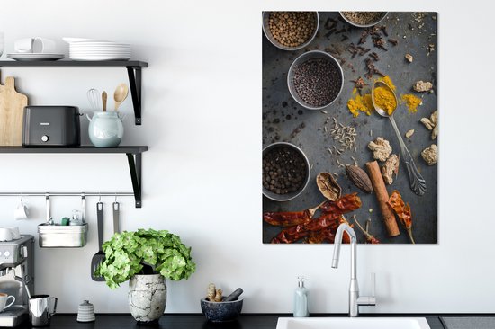 Tableau sur Toile Épices - Cuillère - Kom - Nourriture - Épices - 60x80 cm - Décoration murale