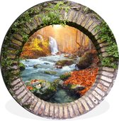 WallCircle - Wandcirkel - Muurcirkel - Herfst - Waterval - Natuur - Doorkijk - Aluminium - Dibond - ⌀ 90 cm - Binnen en Buiten