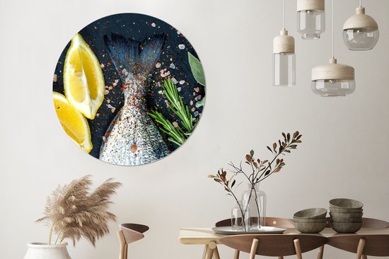 WallCircle - Wall Circle - Wall Circle Indoor - Poisson - Citroen - Herbes - 120x120 cm - Décoration murale - Peintures Ronds XXL