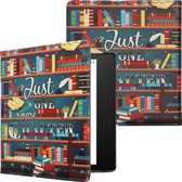 kwmobile flip cover geschikt voor Amazon Kindle Oasis 10. Generation - Case met magnetische sluiting - Hoes voor e-reader in meerkleurig - bibliotheek design