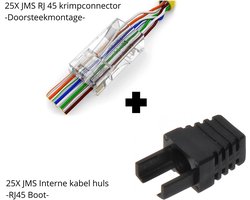 25x JMS® RJ45 EZ Type Krimp Connector Met Doorsteekmontage Voor CAT5, CAT5e en CAT6 UTP Netwerkkabel PLUS 25x JMS Interne Kabel Huls - RJ45 Boot - Cable Boot - Tule Voor RJ45 Connector Zwart