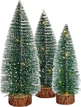 Mini decoratie kerstboompjes - set van 3x st - met licht - 25-30-35 cm