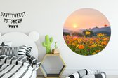 WallCircle - Wandcirkel - Muurcirkel - Bloemen - Zonsondergang - Berg - Aluminium - Dibond - ⌀ 120 cm - Binnen en Buiten XXL