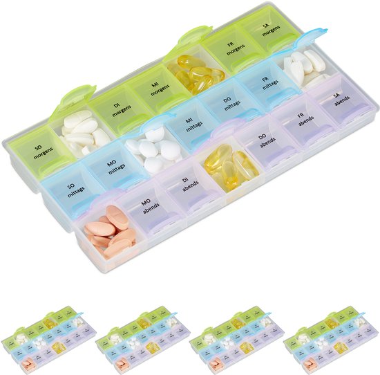 5x pillendoos medicijndoosje 7 dagen - 3 vakken - medicamenten doos