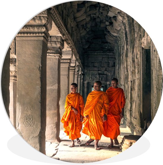 WallCircle - Wandcirkel - Muurcirkel Binnen - Monniken bij Angkor Wat - 150x150 cm - Wanddecoratie - Ronde Schilderijen