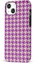 xoxo Wildhearts When In Paris Purple - Double Layer - Hardcase hoesje geschikt voor iPhone 13 Mini hoesje - Paars hoesje - Hoesje geruit geschikt voor iPhone 13 Mini - Paarse case geschikt voor iPhone 13 Mini case - paars / beige