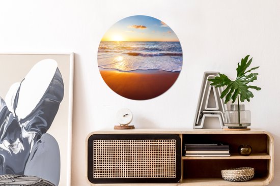 WallCircle - Cercle mural - Cercle mural - Plage - Mer - Soleil - Horizon - Plastique - Tableaux ronds - Cercle mural intérieur - 60x60 cm - Tableau rond - Décoration murale ronde