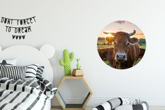 WallCircle - Cercle mural - Plastique - Vaches - Coucher de soleil - Nature - Animaux - Vache - Cercle mural - Cercle mural intérieur - Décoration murale ronde - Décoration murale ronde - 60x60 cm - Tableaux ronds