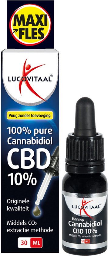 Maxi fles Lucovitaal CBD 10% 100% pure Cannabidiol, CO2 extractie methode, 30 ML.